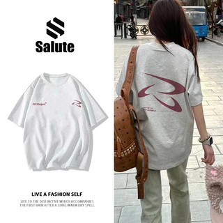Salute áo phông nữ xám ghi cổ tròn form rộng local brand áo thun tay ngắn100% cotton Y0950