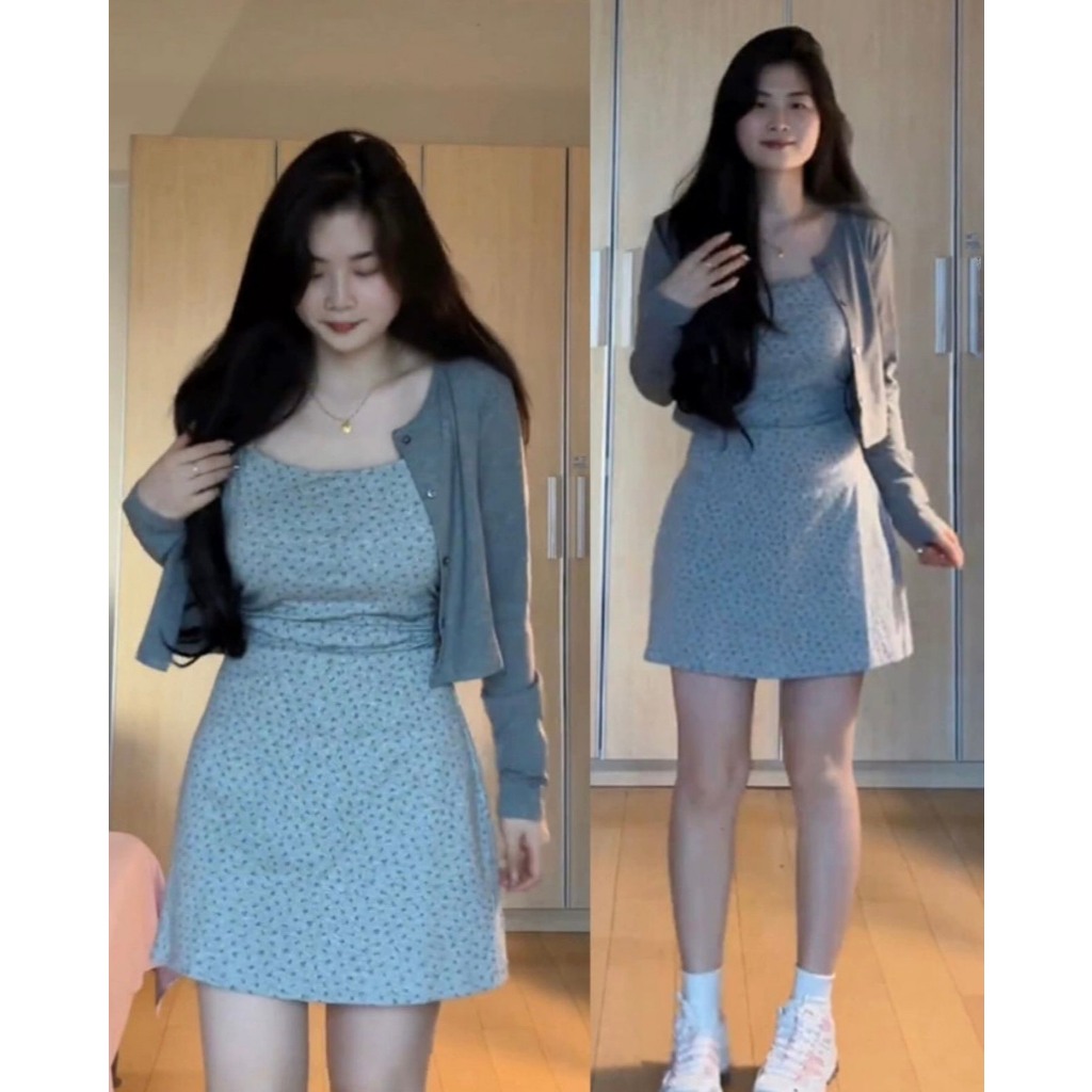 [Bigsize 55-100kg] Váy 2 dây dáng ngắn chấm bi