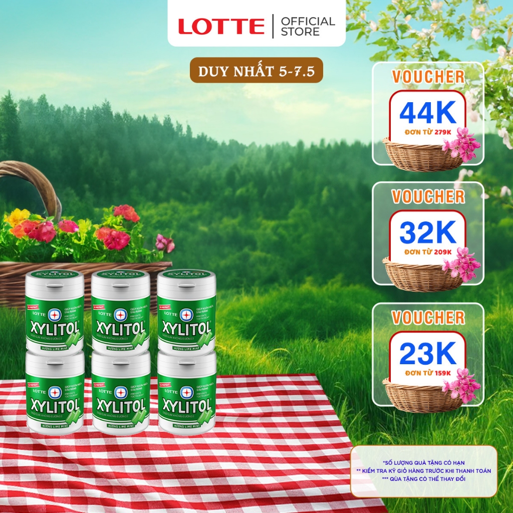 Combo 6 hũ Kẹo Gum không đường Lotte Xylitol - Hương Lime Mint 130,5 g