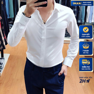 Áo Sơ Mi Nam Trắng Dài Tay Công Sở, Sơ Mi Trơn Nam Hàn Quốc Vải Lụa Mềm Mịn Thoáng Mát - iMan Store