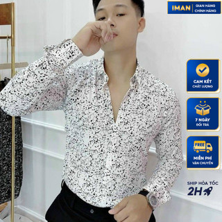 Áo Sơ Mi Họa Tiết Chấm Bi Dài Tay Cao Cấp, Sơ Mi Nam Hàn Quốc Vải Lụa Mềm Mịn, Thoáng Mát 2 Màu Đen Trắng - iMan Store