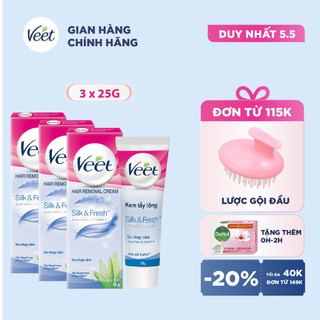 Bộ 3 Kem tẩy lông cho da nhạy cảm Veet Silk Fresh 25g/tuýp