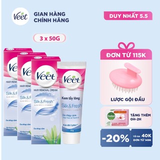 [Mã VEE1503 Giảm 12%] Bộ 3 Kem tẩy lông Veet cho da nhạy cảm 50g/tuýp