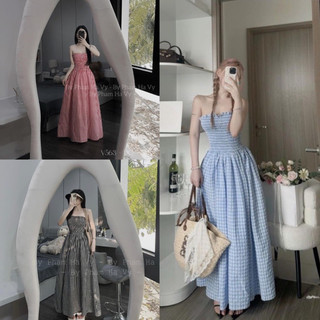 VÁY 2 DÂY KẺ CHUN NGỰC DÁNG XÒE