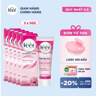 Bộ 05 kem tẩy lông cho da thường veet silk fresh 50g/ tuýp