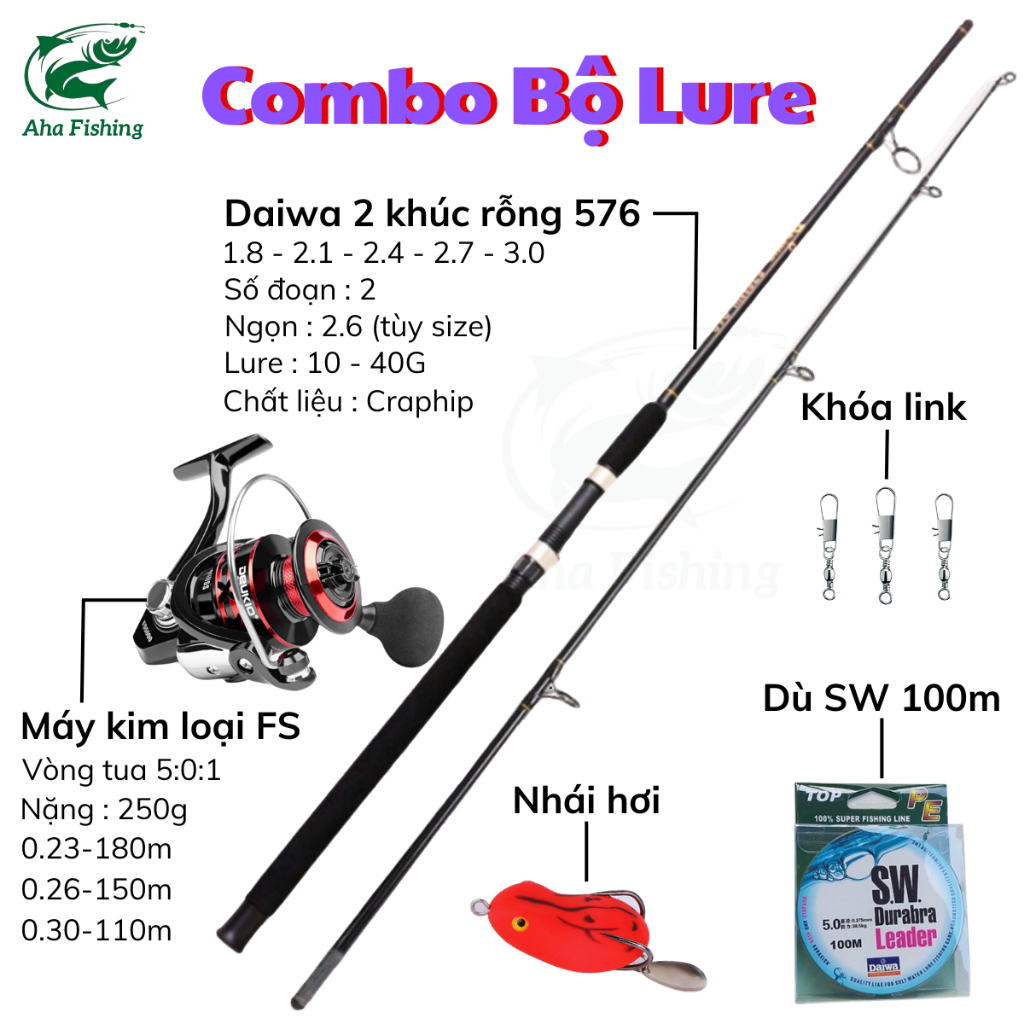 Bộ cần câu lure Daiwa 576 và máy đứng Kim Loại FS kèm bộ phụ kiện