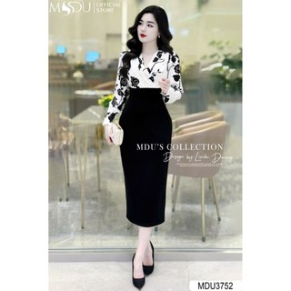  MDU3752 Váy thiết kế thanh lịch dáng ôm chất liệu lụa Mango cao cấp, sang chảnh.