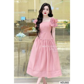  MDU900 Váy thiết kế tiểu thư dáng xòe đính full ngọc, chất liệu tơ ánh kim cao cấp, mèm mịn, không nhăn, che