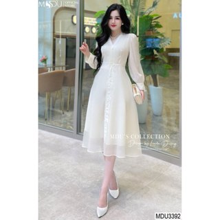  MDU3392 Váy trắng xòe thanh lịch, chất liệu mềm mịn cao cấp, không bai, không xù, đặc biệt không kích ứng