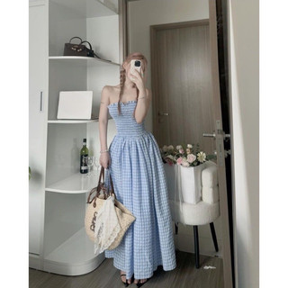 VÁY 2 DÂY KẺ CHUN NGỰC DÁNG XÒE