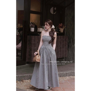 VÁY 2 DÂY KẺ CHUN NGỰC DÁNG XÒE