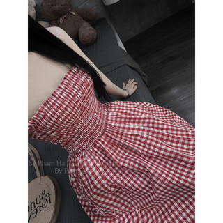 VÁY 2 DÂY KẺ CHUN NGỰC DÁNG XÒE