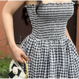 VÁY 2 DÂY KẺ CHUN NGỰC DÁNG XÒE
