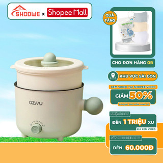 Nồi Lẩu Điện Mini SHODWE Ca Nấu Mì 2 Tầng Công Suất 600W Chống Dính 2 Nấc Nhiệt Tặng Kèm Giá Hấp Nhựa Bảo Hành 12 Tháng