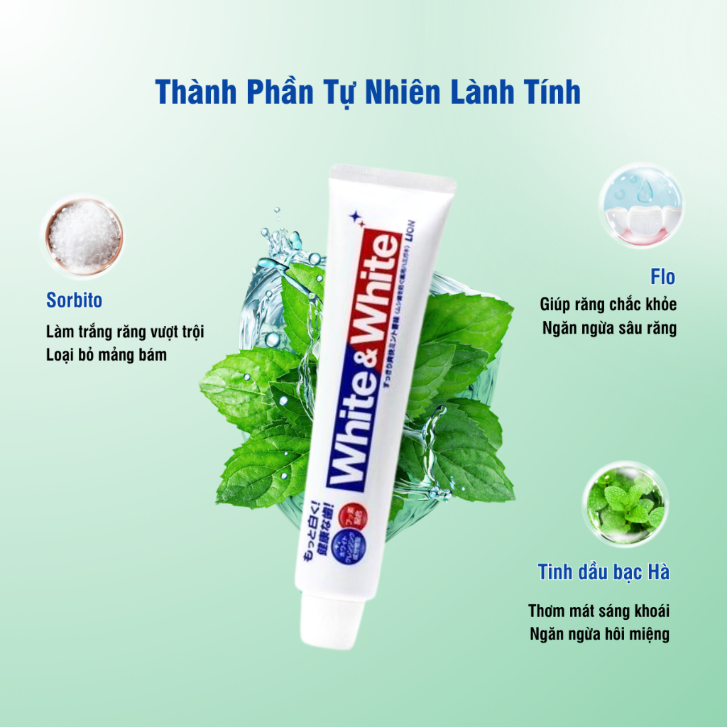 Kem Đánh Răng White & White Lion Nhật Bản - Kem Đánh Răng White Lion Loại Bỏ Cao Răng Ố Vàng Nhật Bản
