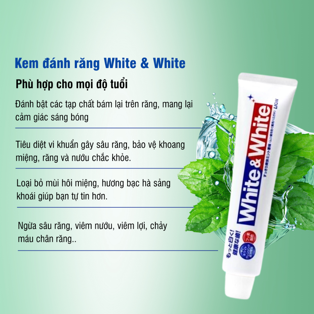 Kem Đánh Răng White & White Lion Nhật Bản - Kem Đánh Răng White Lion Loại Bỏ Cao Răng Ố Vàng Nhật Bản