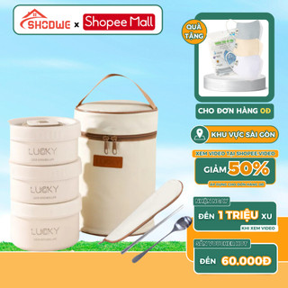 Hộp Đựng Cơm Văn Phòng Giữ Nhiệt SHODWE 4 Tầng Chất Liệu Inox 304 Giữ Nhiệt Tốt, Tặng Kèm Túi Đựng Kèm Bỗ Đũa Thìa Inox