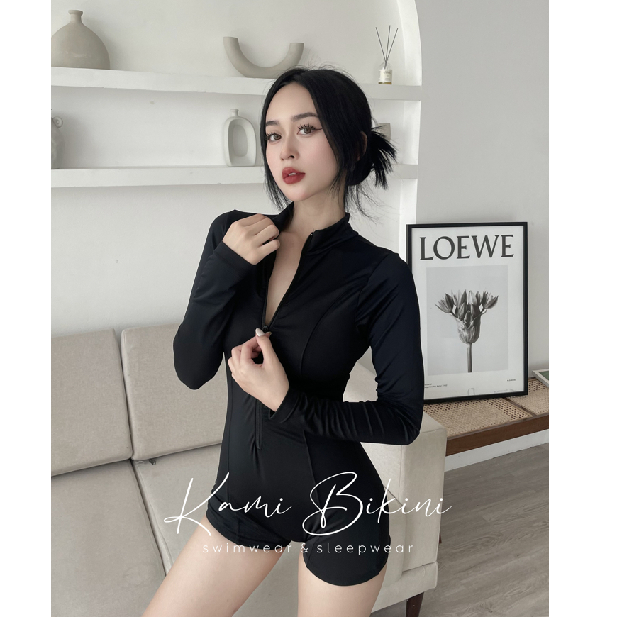 Bikini 1 mảnh đi biển khóa kéo cộc tay, dài tay che khuyết điểm, Đồ bơi nữ liền thân khóa kéo dáng short kín đáo - SW01 | BigBuy360 - bigbuy360.vn