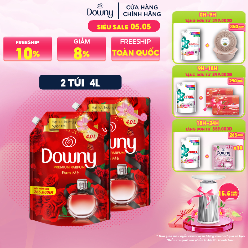 Combo 2 Túi Nước Xả Vải Downy Tinh Dầu Thiên Nhiên Hương Đam Mê 4L/túi