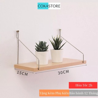 Kệ Gỗ Trang Trí Treo Tường Không Khoan Kích Thước 30cm x 15cm Với Móc Treo Inox Chắc Chắc, Kèm Phụ Kiện Shop Cokastore