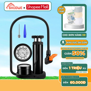 Bơm Hơi Đạp Chân Mini SHODWE Đút Cốp Xe, Lực Bơm 90PIS Có Đồng Hồ Đo Áp Suất Chuyên Dụng Cho Ô Tô, Xe Máy, Xe Đạp