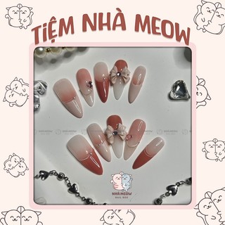 Nail box thiết kế - tiệm nhà meow nơ bowie cam hồng caro - t135