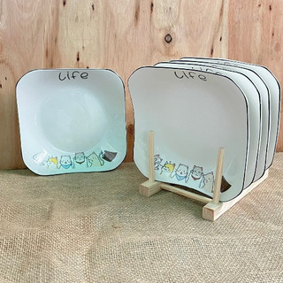 Dĩa vuông họa tiết mèo cực xinh bằng gốm sứ, bát đĩa họa tiết dễ thương