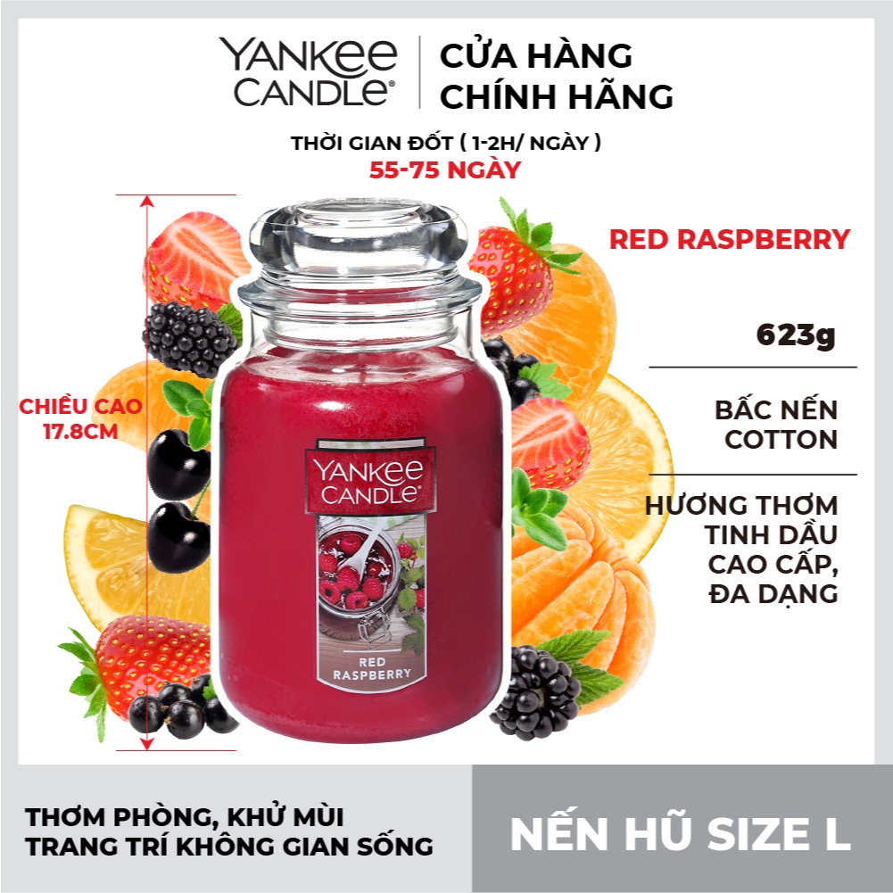 Nến hũ Yankee Candle size L - Red Raspberry (623g)