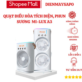 Quạt điều hòa tích điện Mi-Lux A3 Plus , làm mát bằng nước, phun sương, tích điện 4000mah, đèn Led