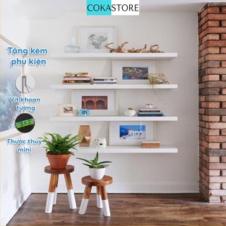 ComBo 02 Kệ Gỗ Treo Tường Thanh Ngang 80x20x2.5cm (Màu Trắng), Kết Cấu Giấu Chân Chắc Chắn + Tặng Kèm Phụ Kiện