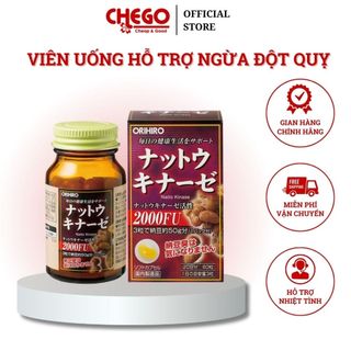 Viên uống hỗ trợ ngăn ngừa đột quỵ tai biến Nattokinase Orihiro Nhật Bản 2000FU hộp 60 viên