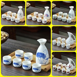 Bộ Chum, Bình và 06 chén dùng uống rượu bằng sứ (Đựng Trong Hộp Xốp Chống Shock)