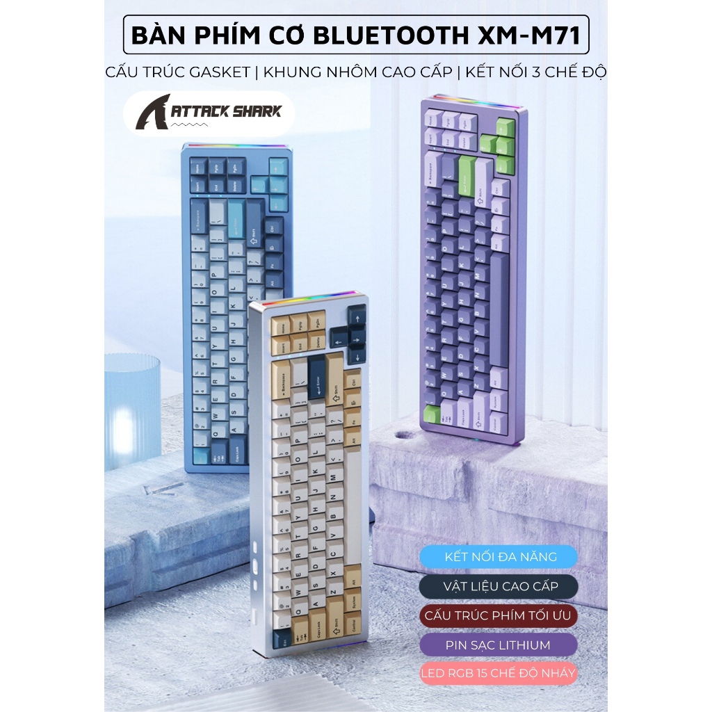 Bàn Phím Cơ Bluetooth Cao Cấp Attack Shark M71 New 2024 Khung Nhôm CNC LED RGB 3 MODE Hotswap 5 Pin | BigBuy360 - bigbuy360.vn