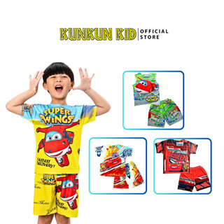 Quần áo bé trai thun lạnh Kunkun Kid TP066-749-1064&BL164 in 3D hình Supper Wing & Xe Car cho trẻ em size đại từ 10-60kg