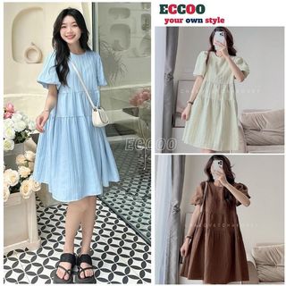 Váy nữ xinh, Váy babydoll cộc tay xếp tầng chất vải gân xinh xắn nhiều màu nổi bật thời trang - ECCOO