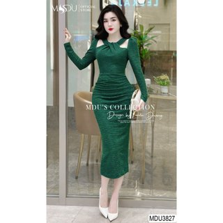  MDU3827 Váy thiết kế sang chảnh dáng váy body ,chất xốp nhăn mềm mại mại co dãn nhẹ nhàng, không bai xù