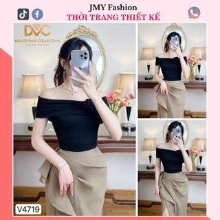 V4719 Vay body đen trễ vai phối chân váy be công sở đầm ôm body trễ vai sang chảnh
