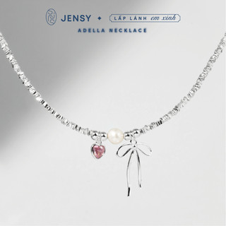 Dây chuyền bạc nữ cao cấp jensy dây hạt vỡ mix ngọc trai & nơ "adella necklace" vctl8. vòng cổ bạc