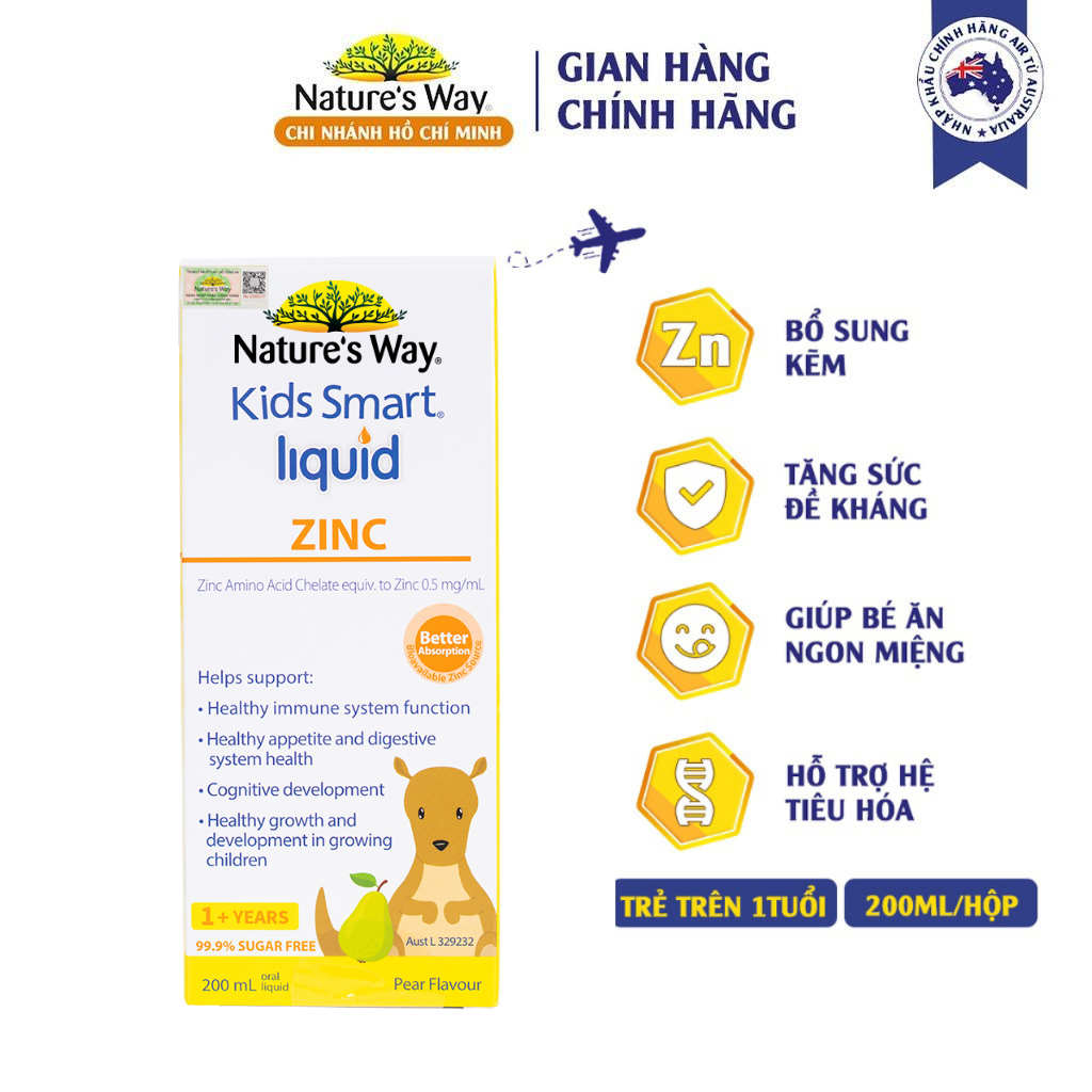 Siro Uống Nature's Way Kids Smart Liquid Zinc Bổ Sung Kẽm, Tăng Sức Đề Kháng, Tốt Cho Hệ Tiêu Hóa Của Bé 200ml