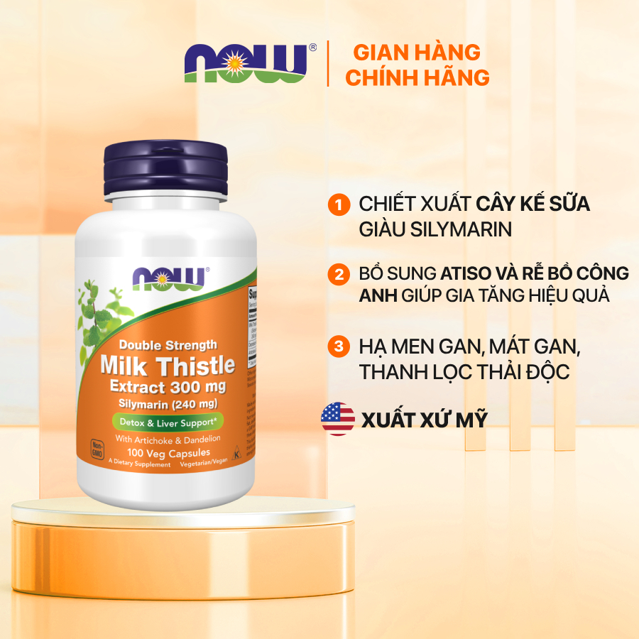 Viên uống thải độc gan, hạ men gan của Mỹ Now Milk Thistle 300mg Silymarin, chiết xuất cây kế sữa