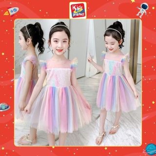 Váy công chúa phối màu cầu vồng cho bé gái cao từ 80-160cm, nặng 10-42kg (N00694)