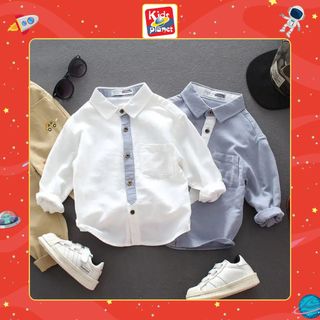Áo sơ mi trơn dài tay cổ đức cho bé trai cao 80-150cm, nặng 8-35kg (N01134)