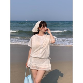 Váy Sơ Mi Cổ Bèo Xinh Xắn- Đầm Sơ Mi Ren Hoa Thiết Kế Tùng Rút Siêu Dễ Thương- ( Tặng kèm quần)  Cara Dress