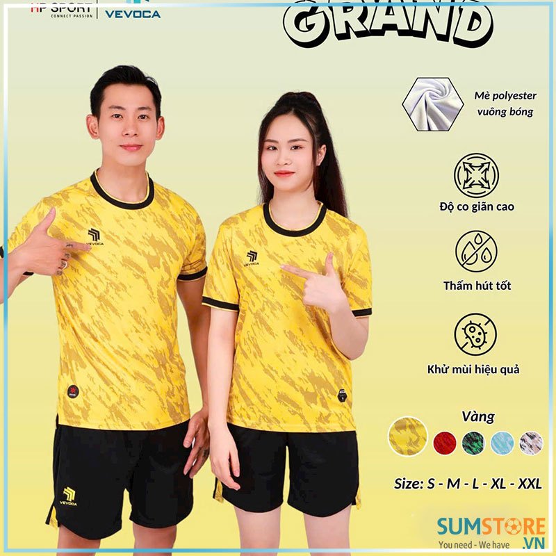 HP Sport Áo Không Logo Cao Cấp Grand Vàng - Bộ Thể Thao Thoáng Khí Thấm Hút Mồ Hôi