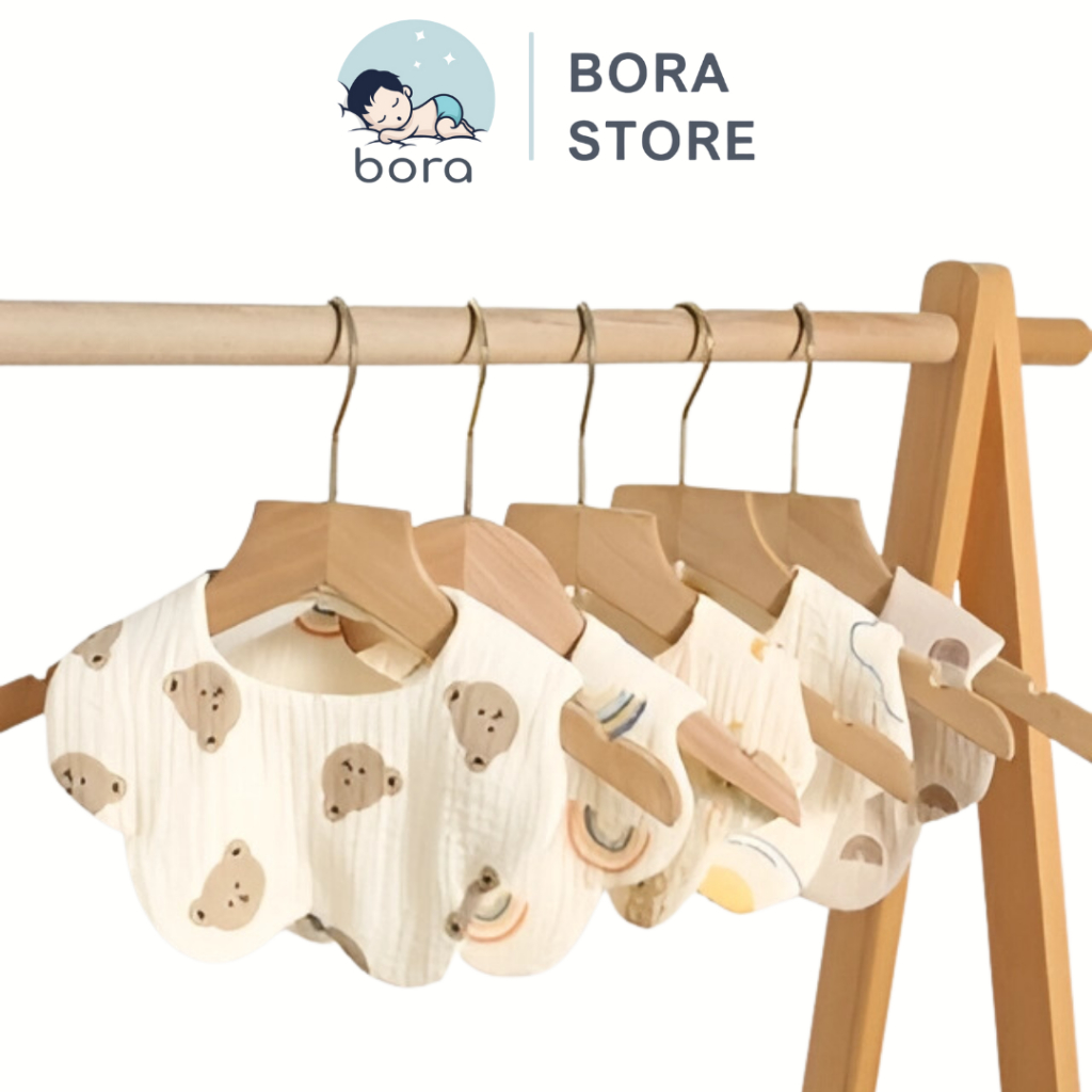 Yếm cổ tròn chất liệu muslin 6 lớp, 100% cotton, yếm xô thoáng mát, in hoạt hình xinh xắn