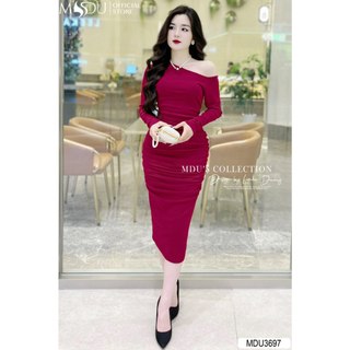  MDU3697 Váy thiết kế tiểu thư sang chảnh, dáng ôm Body, chất liêu Peptit gân cao cấp, mềm mịn