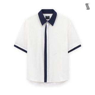 Áo sơ mi nam tay ngắn SSSTUTTER sơ mi phối vạt vải linen mỏng thoáng mát mùa hè DOUBLE LAYER SHIRT