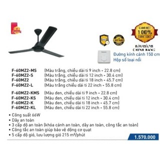 Quạt trần panasonic 3 cánh màu đen f60mz2-kms, f60mz2-ks,f60mz2-k,f60mz2-kl