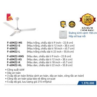 Quạt trần panasonic 3 cánh màu trắng f60-mz2-ms, f60mz2-s,f60mz2,f60mz2-l
