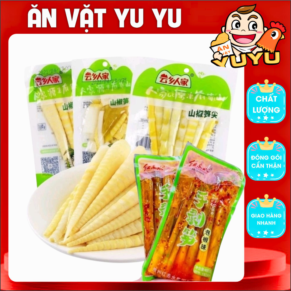 Combo 5 gói Măng muối chua cay 400G⚡ SIÊU HOT ⚡ Măng muối chua cay loại nguyên vỏ cây măng to - gói 